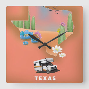 Reloj Cuadrado cartel de viaje a Texas