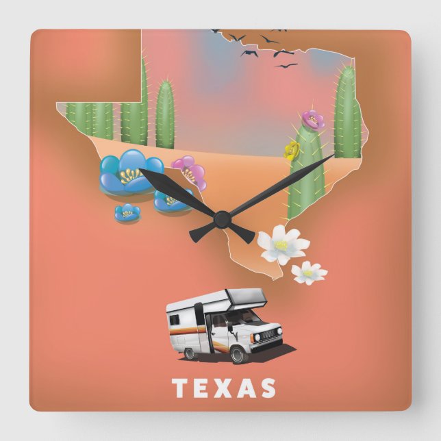 Reloj Cuadrado cartel de viaje a Texas (Anverso)