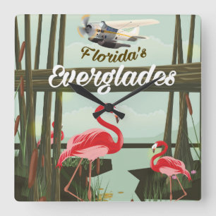 Reloj Cuadrado cartel de viaje de dibujos animados de los Evergla