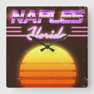 Reloj Cuadrado Cartel de viaje de Nápoles Florida años 80