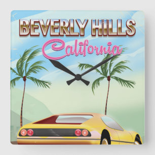 Reloj Cuadrado Cartel de viaje retro de Beverly Hills California