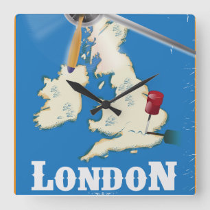 Reloj Cuadrado Cartel de Viajes de la Vieja Londres, Inglaterra