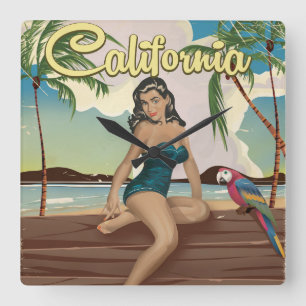 Reloj Cuadrado Cartel retro de viaje del modelo de California