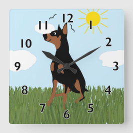 Reloj Cuadrado Cartoon Doberman Sitting