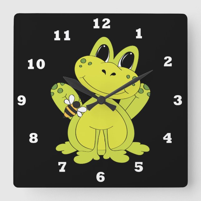 Reloj Cuadrado Cartoon frog fun wall clock (Anverso)