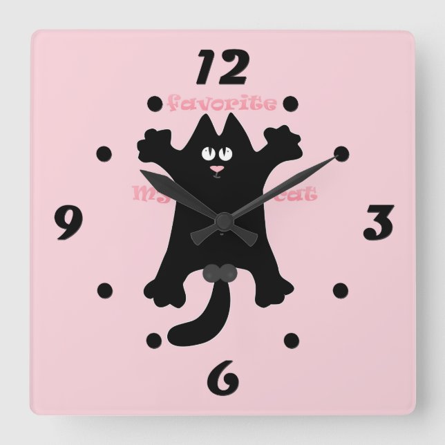 Reloj Cuadrado #cartoon #funny # cat throw pillow (Anverso)