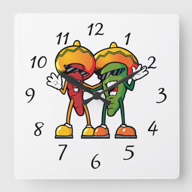 Reloj Cuadrado Cartoon hot peppers (Anverso)