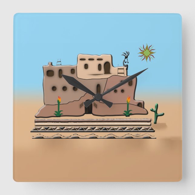 Reloj Cuadrado Casa de arcilla (Anverso)