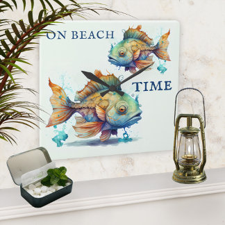 Reloj Cuadrado Casa de playa de los peces acuáticos