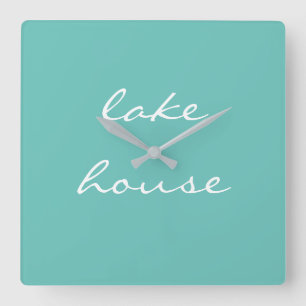 Reloj Cuadrado Casa del Lago Verde azulado Blue Aqua Blanco Elega