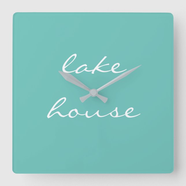 Reloj Cuadrado Casa del Lago Verde azulado Blue Aqua Blanco Elega (Anverso)