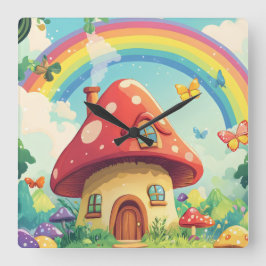 Reloj Cuadrado Casas de hongos y arco iris 10