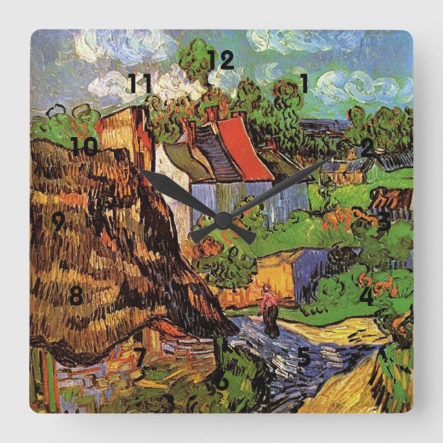 Reloj Cuadrado Casas en Auvers, Vincent van Gogh. Aldea (Anverso)