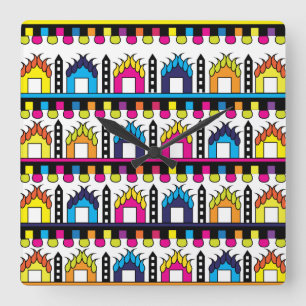 Reloj Cuadrado Casas Modernas Coloridas del Pueblo