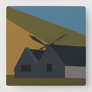 Reloj Cuadrado Casas Montañas Paisaje Naturaleza