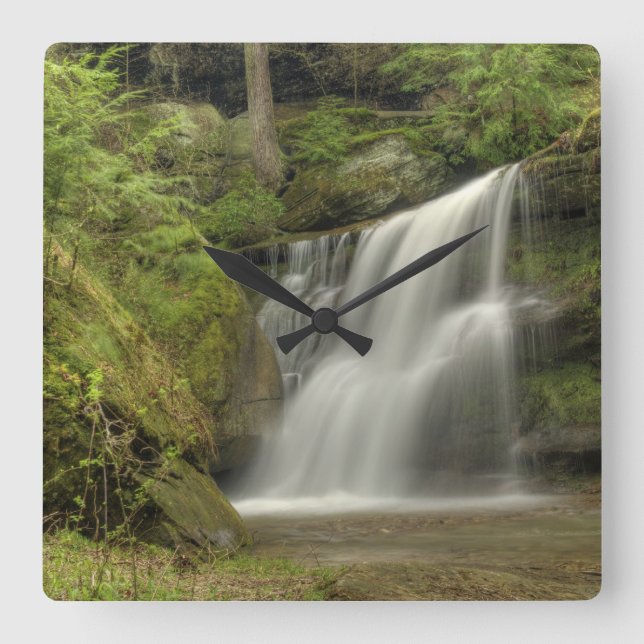 Reloj Cuadrado Cascada de Hidden Falls en Hocking Hills Ohio (Anverso)