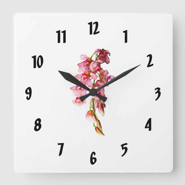 Reloj Cuadrado Cascada de orquídeas rosas (Anverso)