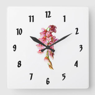 Reloj Cuadrado Cascada de orquídeas rosas