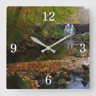 Reloj Cuadrado Cascada de otoño y arroyo Pensilvania Naturaleza