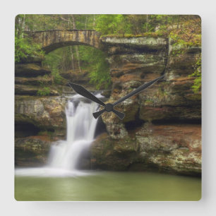 Reloj Cuadrado Cascada de Upper Falls en Hocking Hills Ohio