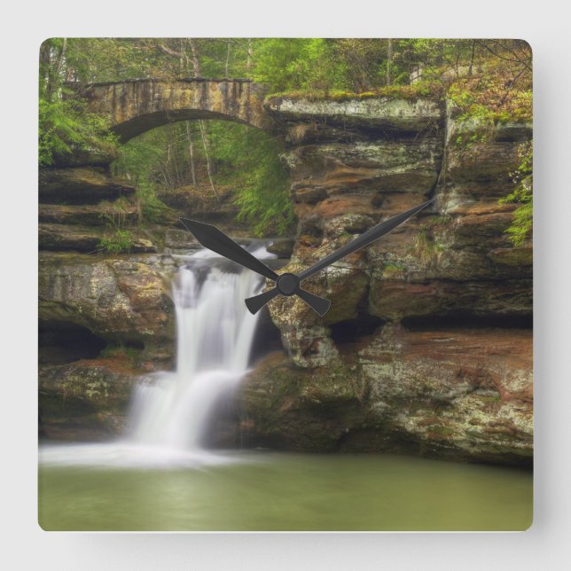 Reloj Cuadrado Cascada de Upper Falls en Hocking Hills Ohio (Anverso)