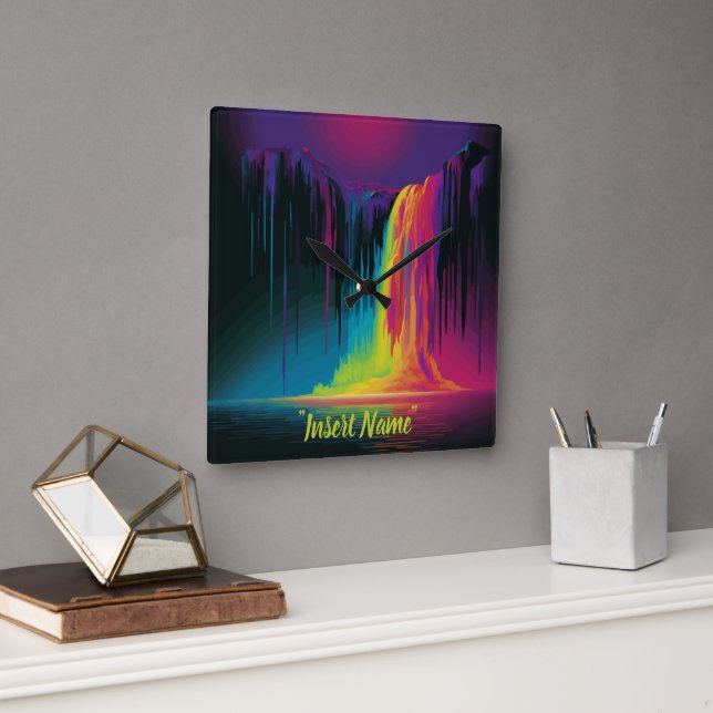 Reloj Cuadrado Cascada mágica, cautivadora serenidad (Oficina)