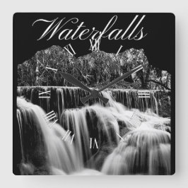 Reloj Cuadrado Cascada Rustica Negra y Blanca