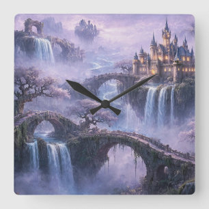 Reloj Cuadrado Castillo de Fantasía Paisaje Surrealista Azul Lava