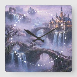 Reloj Cuadrado Castillo de Fantasía Paisaje Surrealista Azul Lava
