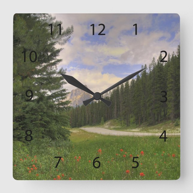 Reloj Cuadrado Castillo de Montaña Banff (Anverso)