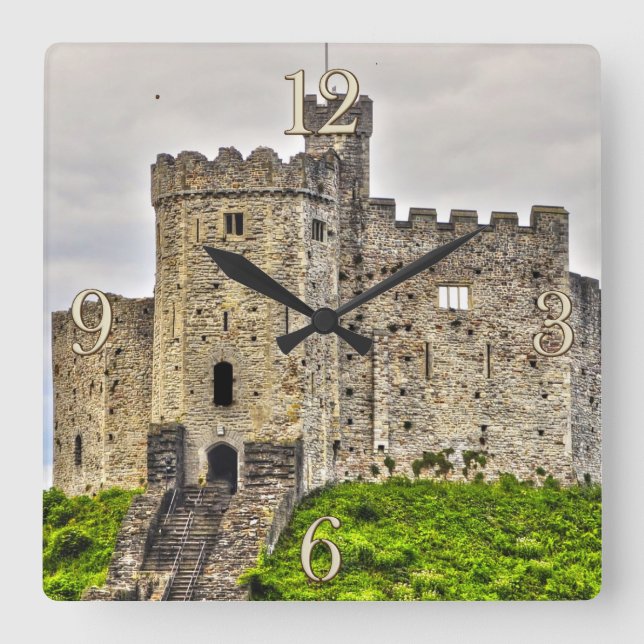Reloj Cuadrado Castillo medieval de Cardiff Inner Keep, Gales, Re (Anverso)
