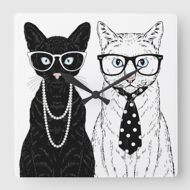 Reloj Cuadrado Cat Couple (Anverso)