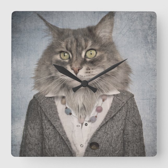 Reloj Cuadrado Cat In Clothes (Anverso)