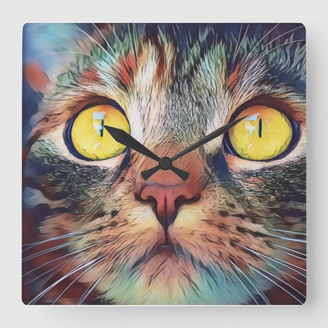 Reloj Cuadrado Cat Portrait Painting Acrylic Wall Clock (Anverso)