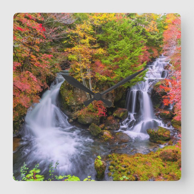 Reloj Cuadrado Cataratas | Cascadas de grifo Nikko Japón Caída (Anverso)