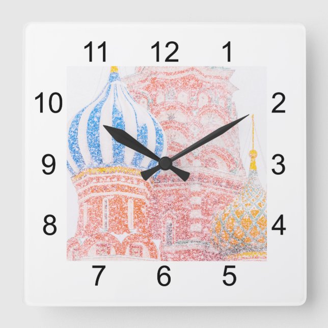Reloj Cuadrado Catedral de San Basil en tormenta de nieve (Anverso)