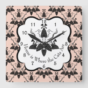 Reloj Cuadrado Cats and Catnip Damask Look Pattern