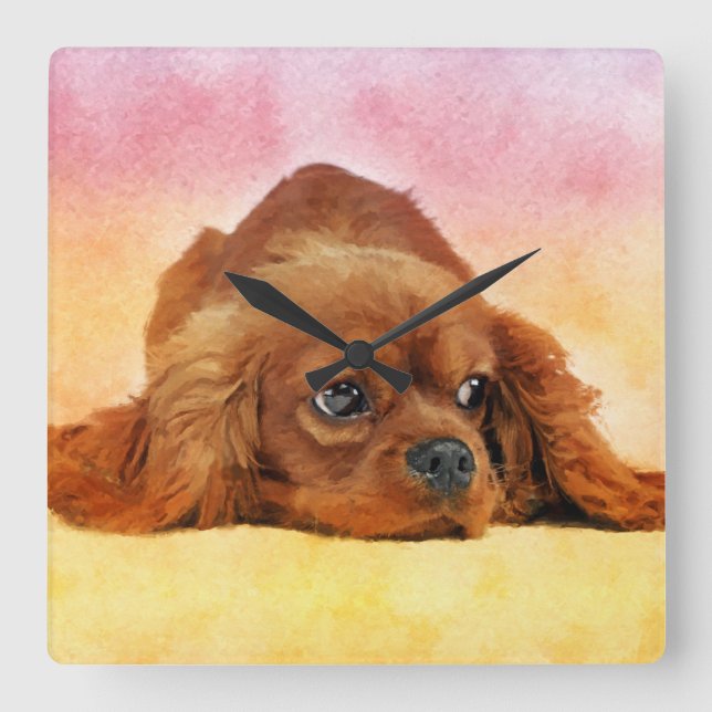 Reloj Cuadrado Cavalier King Charles Spaniel (Anverso)