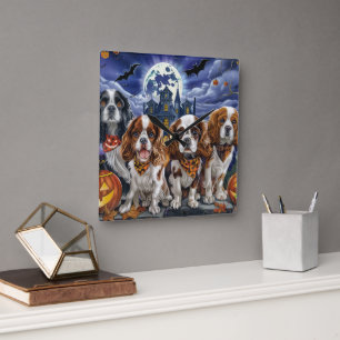 Reloj Cuadrado Cavalier King Charles Spaniel Halloween Spooky