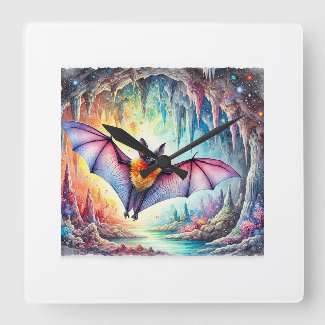 Reloj Cuadrado Cave Bat 010824AREF117 - Watercolor (Anverso)