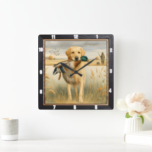 Reloj Cuadrado Caza de Patos de Labrador