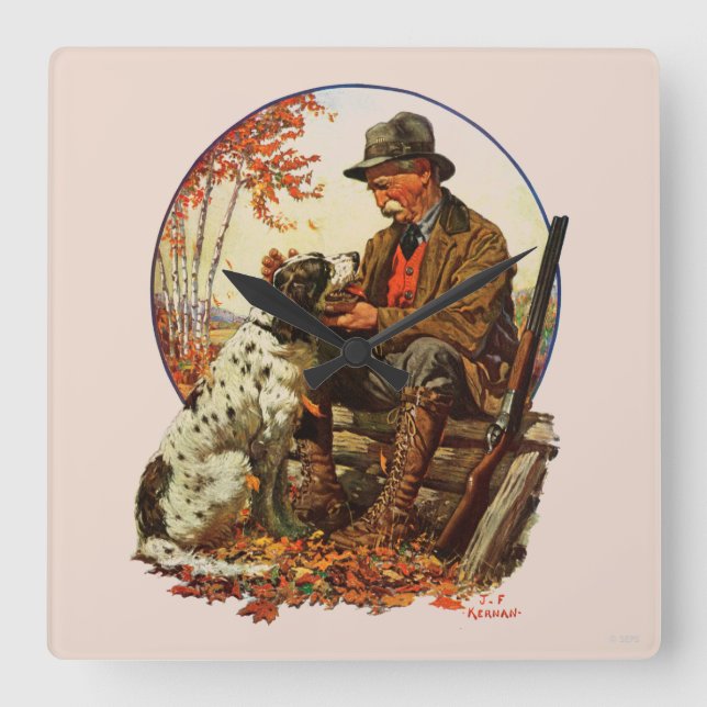 Reloj Cuadrado Cazador y perro de aguas (Anverso)