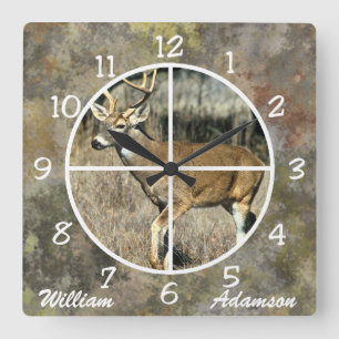 Reloj Cuadrado Cazadores Clock Deer in Crosshaires personalizan