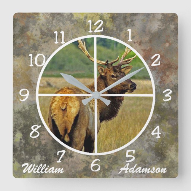 Reloj Cuadrado Cazadores Clock Elk in Crosshaires personalizan (Anverso)