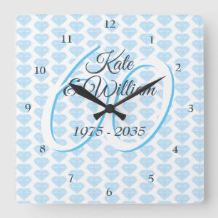 Reloj Cuadrado Celebración del 60º Aniversario de Boda con Diaman