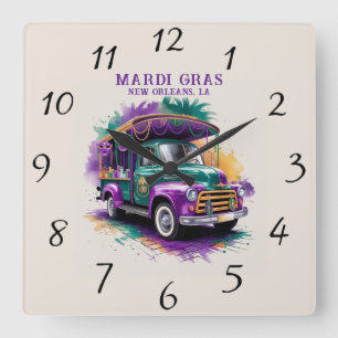 Reloj Cuadrado Celebración del Viejo Camión Mardi Gras