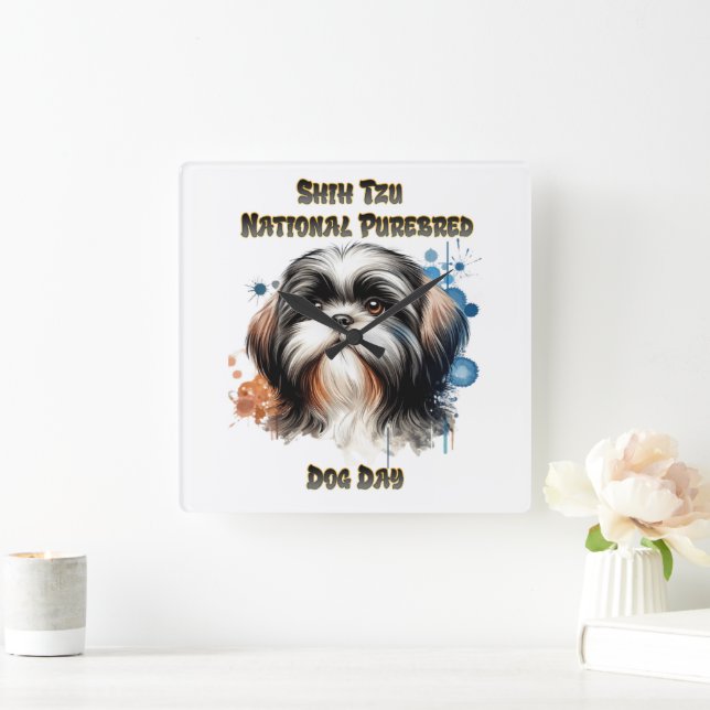 Reloj Cuadrado Celebración Shih Tzu en el Día Nacional del Perro  (Hogar)
