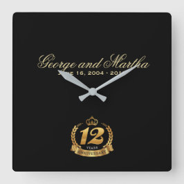 Reloj Cuadrado Celebrando el 12° aniversario. Personalizable.