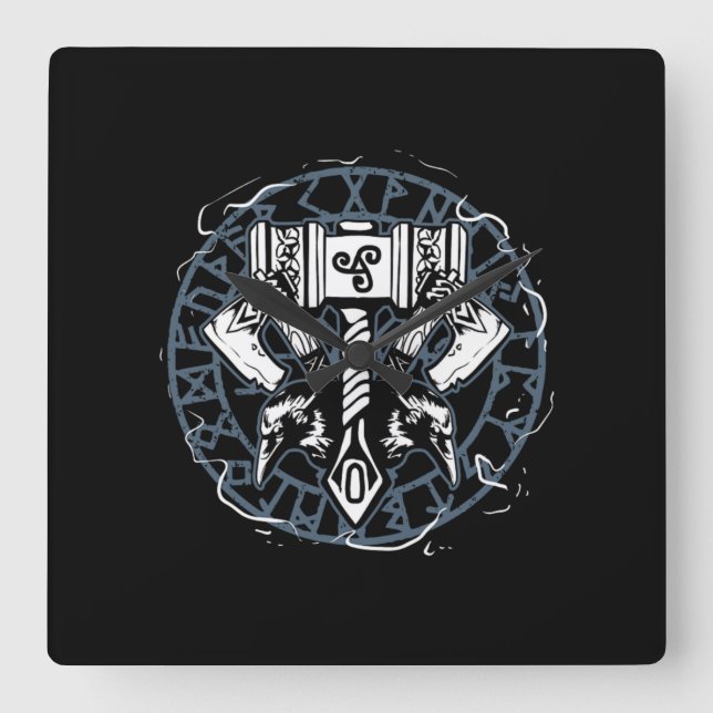 Reloj Cuadrado Celtic Huginn Y Muninn Raven Viking (Anverso)