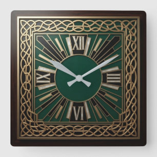 Reloj Cuadrado Celtic Knot Art Deco Luxury Green and Gold Roman